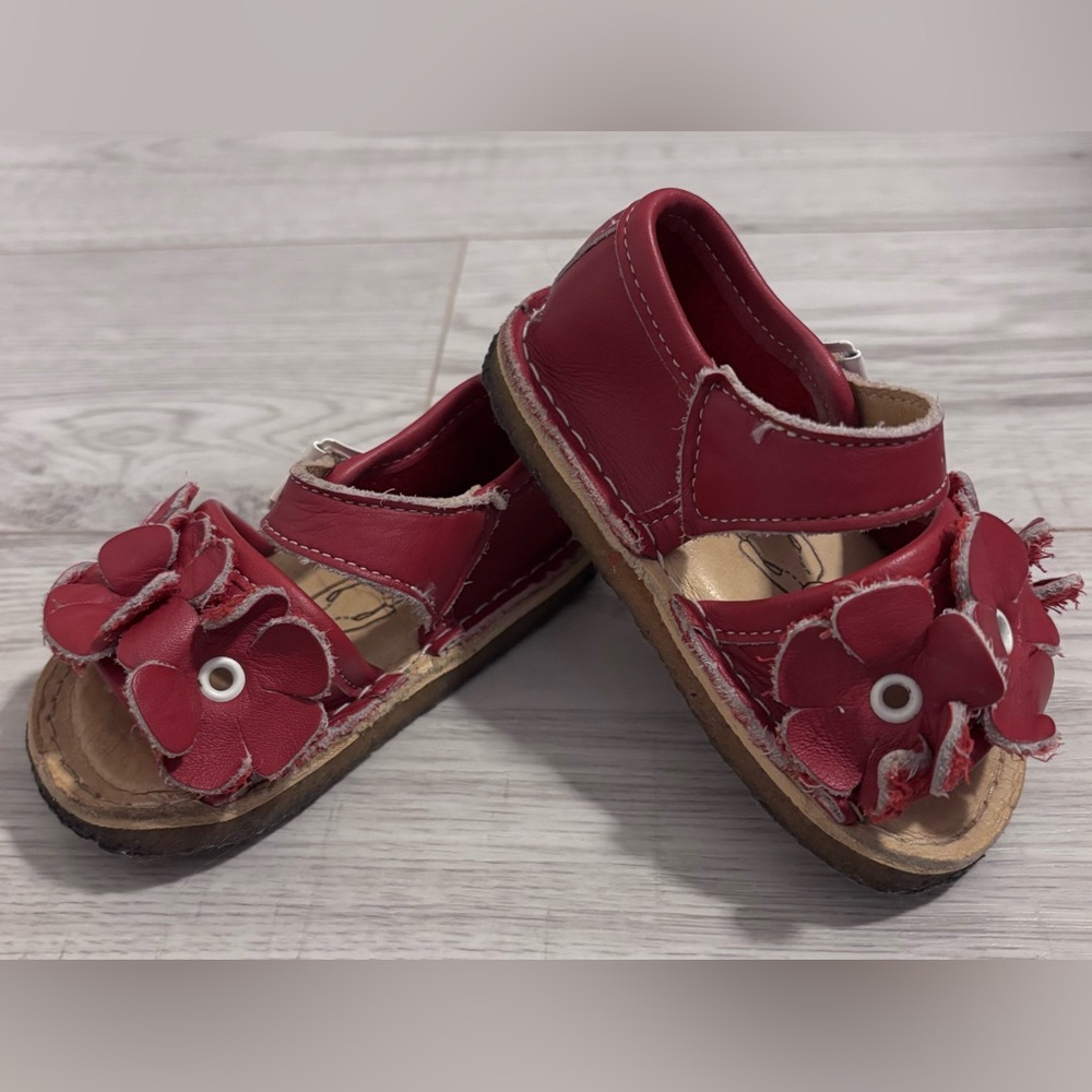 Bear Feet Floral Leather Toddler Sandals Size 4 ~Super Well Hand Made Sandals
